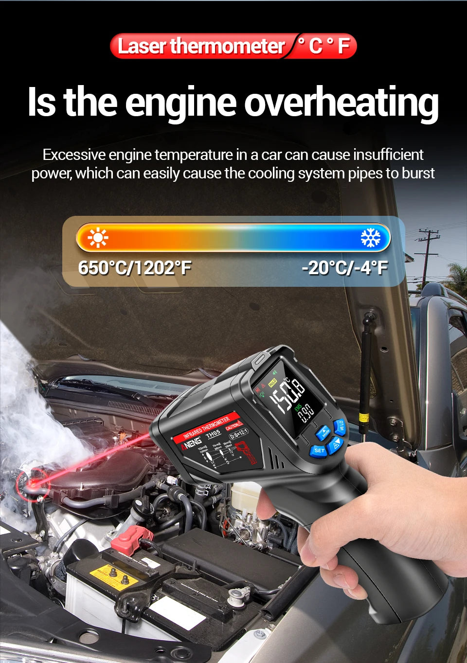 Termómetro Infrarrojo Digital Sin Contacto -20~650 ℃   ANENG TH05 IR láser Termometro pirómetro pistola láser medidor de temperatura herramientas