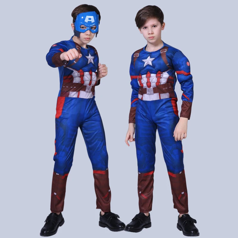 Disfraz de Capitán América para niños, mono de superhéroe, disfraz de Capitán América, mono, capa protectora, disfraz de Halloween para niños