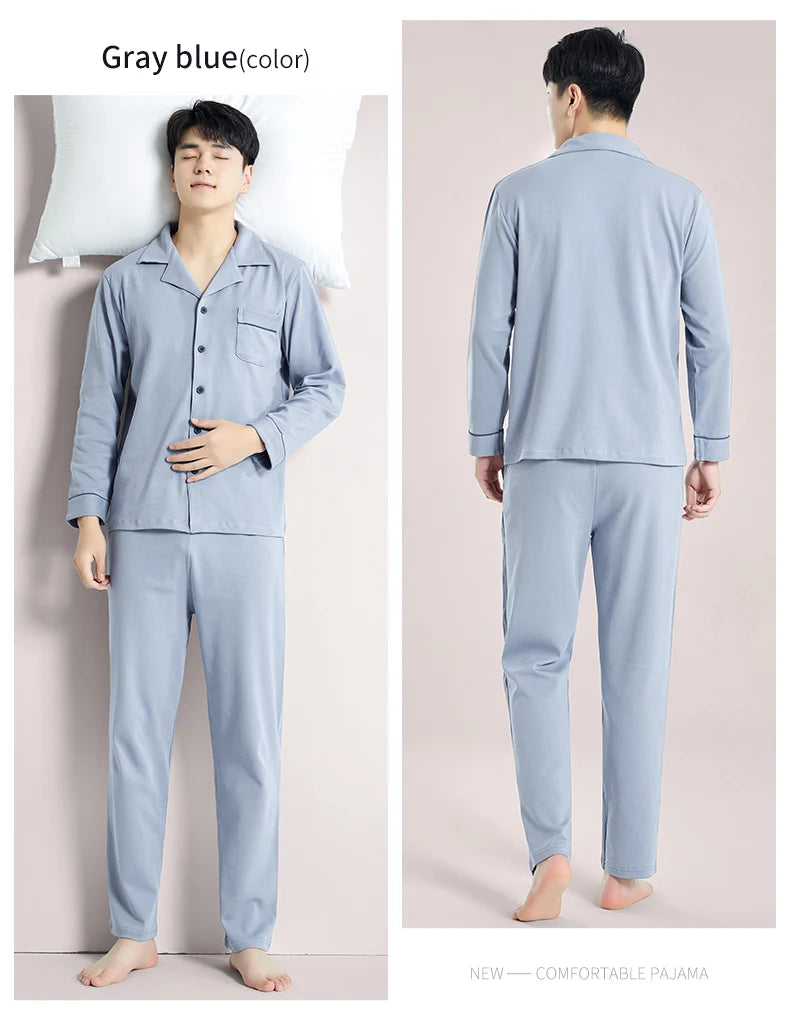 Pijamas de algodón 100% de Invierno para Hombre, ropa de dormir azul, Pijama cálido para Hombre, Pijamas de algodón para Hombre, Pijamas a cuadros de algodón de talla grande