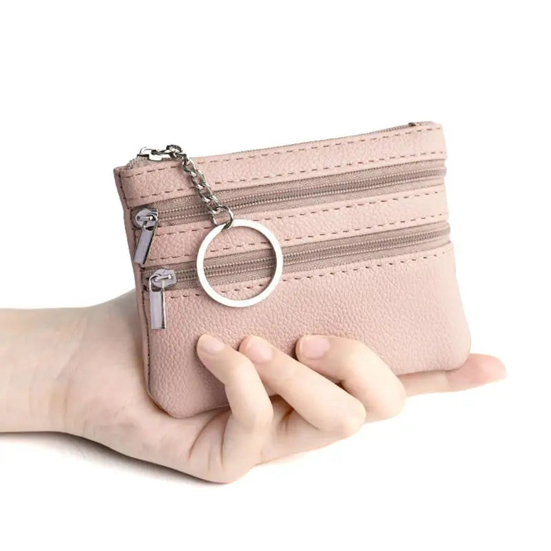 Monedero de cuero PU a la moda, cartera pequeña para mujer, monederos de cambio, Mini bolsas de dinero con cremallera, billeteras de bolsillo para niños, llavero