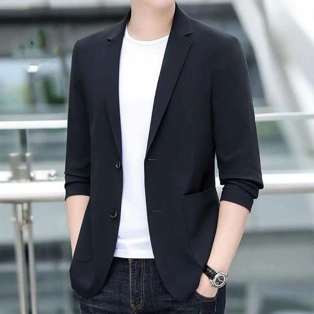 Chaquetas de traje para hombre, abrigo de verano de gran tamaño con una botonadura, chaqueta sencilla negra de talla grande para hombre, nueva ropa informal de primavera 2025