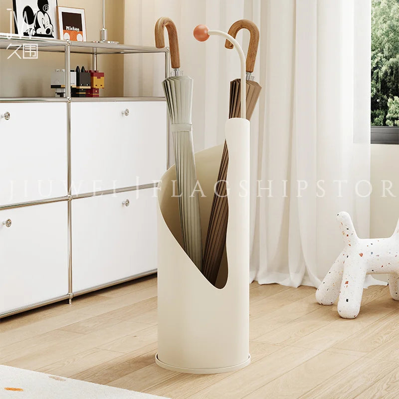 Estante de paraguas estilo crema de gran capacidad, organizador de entrada con drenaje de agua, contenedor de almacenamiento de paraguas minimalista para decoración del hogar