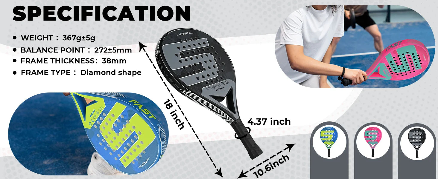 Raquetas de tenis Padel con núcleo de espuma flexible con memoria EVA y superficie de microtextura mate 3D para equipos deportivos de rendimiento mejorado