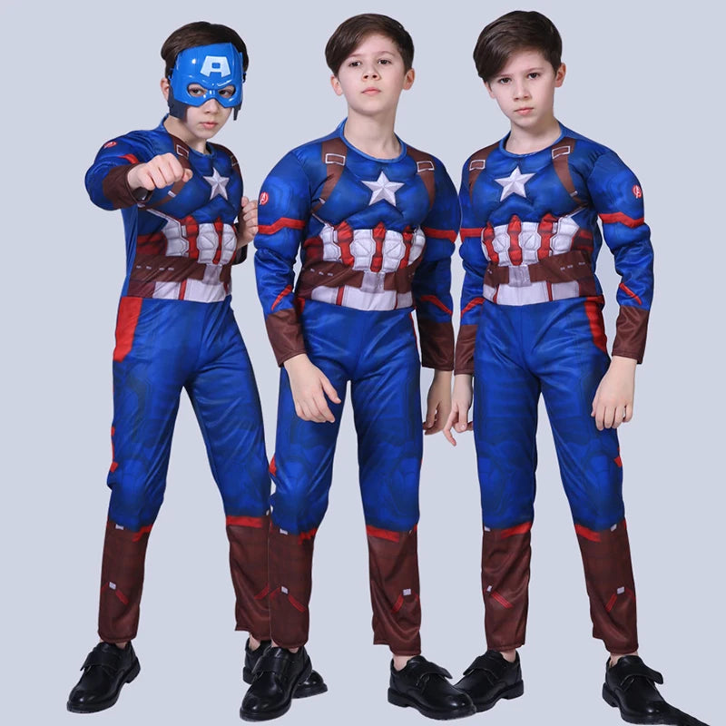 Disfraz de Capitán América para niños, mono de superhéroe, disfraz de Capitán América, mono, capa protectora, disfraz de Halloween para niños