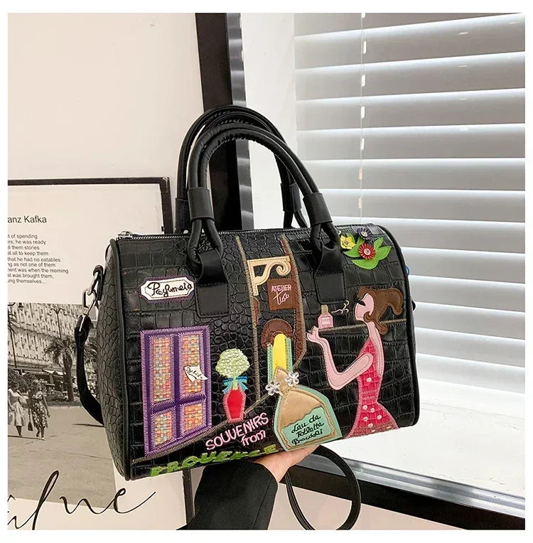 Bolso de mujer tridimensional bordado europeo y americano nuevo bolso Boston de hombro de gran capacidad bolso cruzado de moda