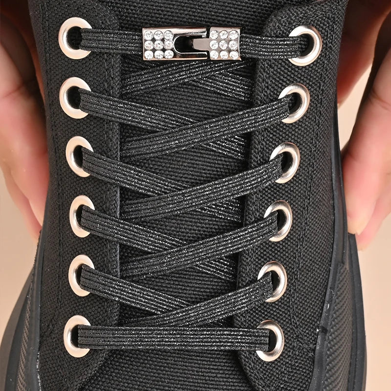 1 par de cordones sin cordones para zapatos, hebilla de diamante, cordones elásticos de encaje, luz de perlas, moda colorida sin corbatas, cordones, zapatillas para niños y adultos