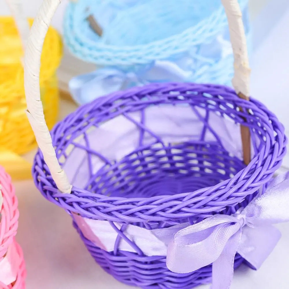 Cesta de almacenamiento de flores pequeña tejida a mano, cestas de almacenamiento redondas tejidas de ratán de 8 colores, cesta de flores de mimbre de mano