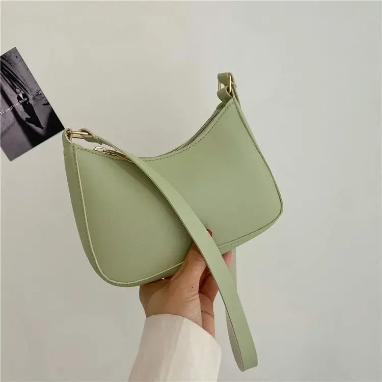 Bolso de mano Retro de cuero PU para mujer, bolsa de hombro y axilas, informal, Color sólido, a la moda, novedad