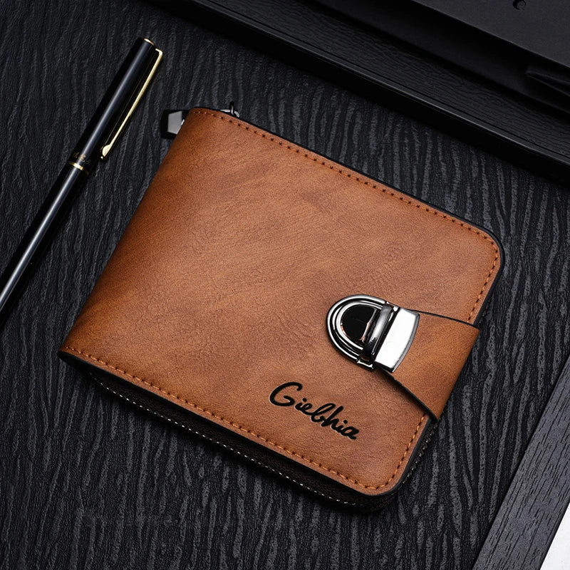 Cartera para hombre con ranura para múltiples tarjetas y cremallera corta; Práctica bolso retro con gran capacidad para monedas
