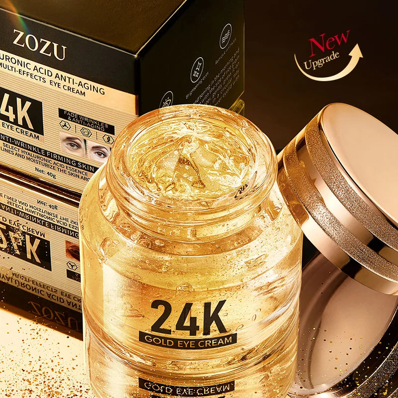 Crema de ojos de ácido hialurónico de oro de 24k, bolsas para ojos antiojeras, productos hidratantes reafirmantes para el cuidado de la piel de los ojos