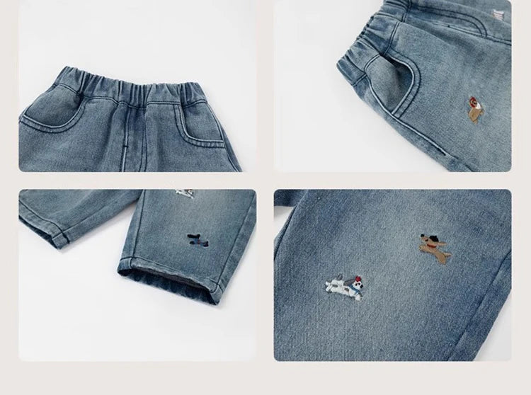 Pantalones vaqueros de primavera para niños y niñas, pantalones vaqueros bordados con dibujos de cachorros de 2 a 7 años, pantalones holgados con farol, pantalones vaqueros elegantes para niños
