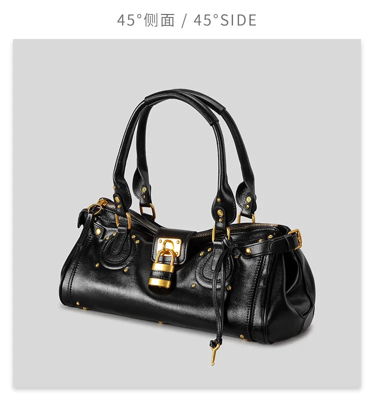 Bolso con Cabeza de Candado Retro, Bolso con Almohada con Remaches, Bolso de Chica Estilo Millennium, Bolso Cruzado para Ir al Trabajo