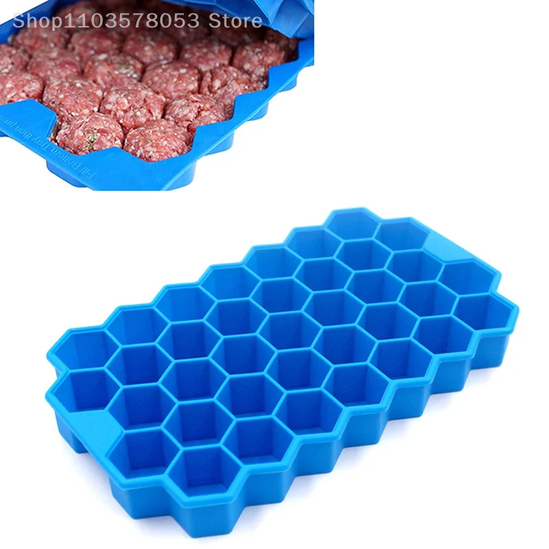 Molde de silicona para albóndigas de 37 rejillas con tapa, fabricante de bolas de arroz en forma de panal, bolas de pescado, molde para bolas de carne, herramientas para carne, accesorios de cocina
