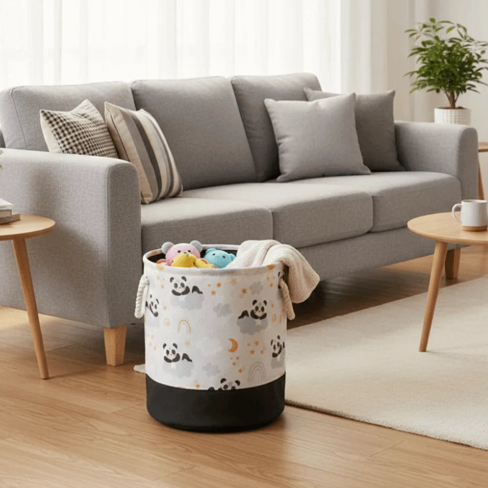 Cesta de almacenamiento de juguetes de dibujos animados, cesta de lavandería de lona portátil plegable con asa, organizador grueso, organización de ropa