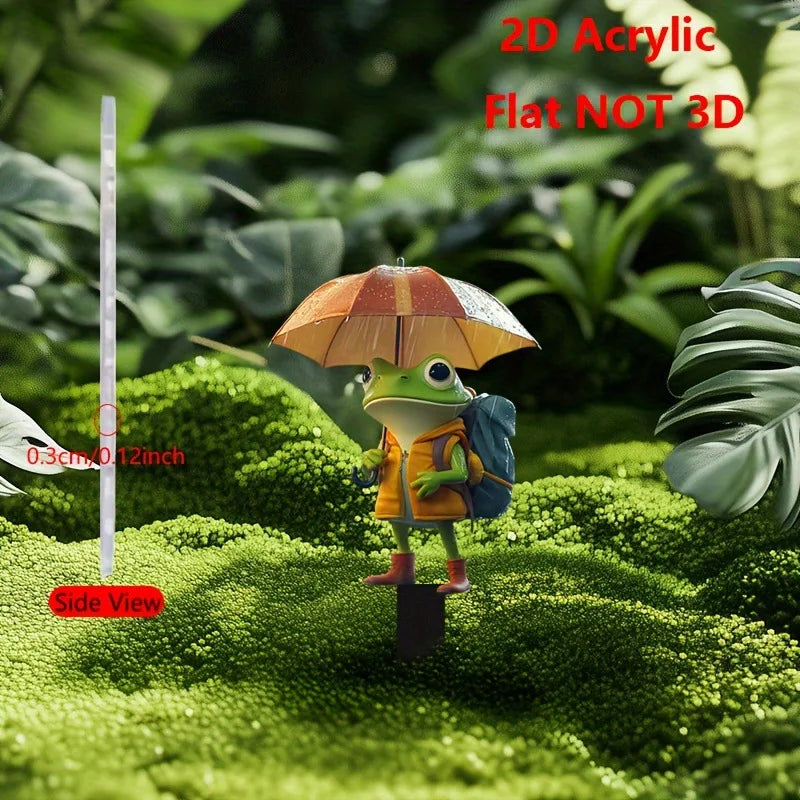 1 linda decoración de jardín al aire libre de rana, diseñada con un impermeable amarillo y un paraguas verde, decoración exterior multifuncional,