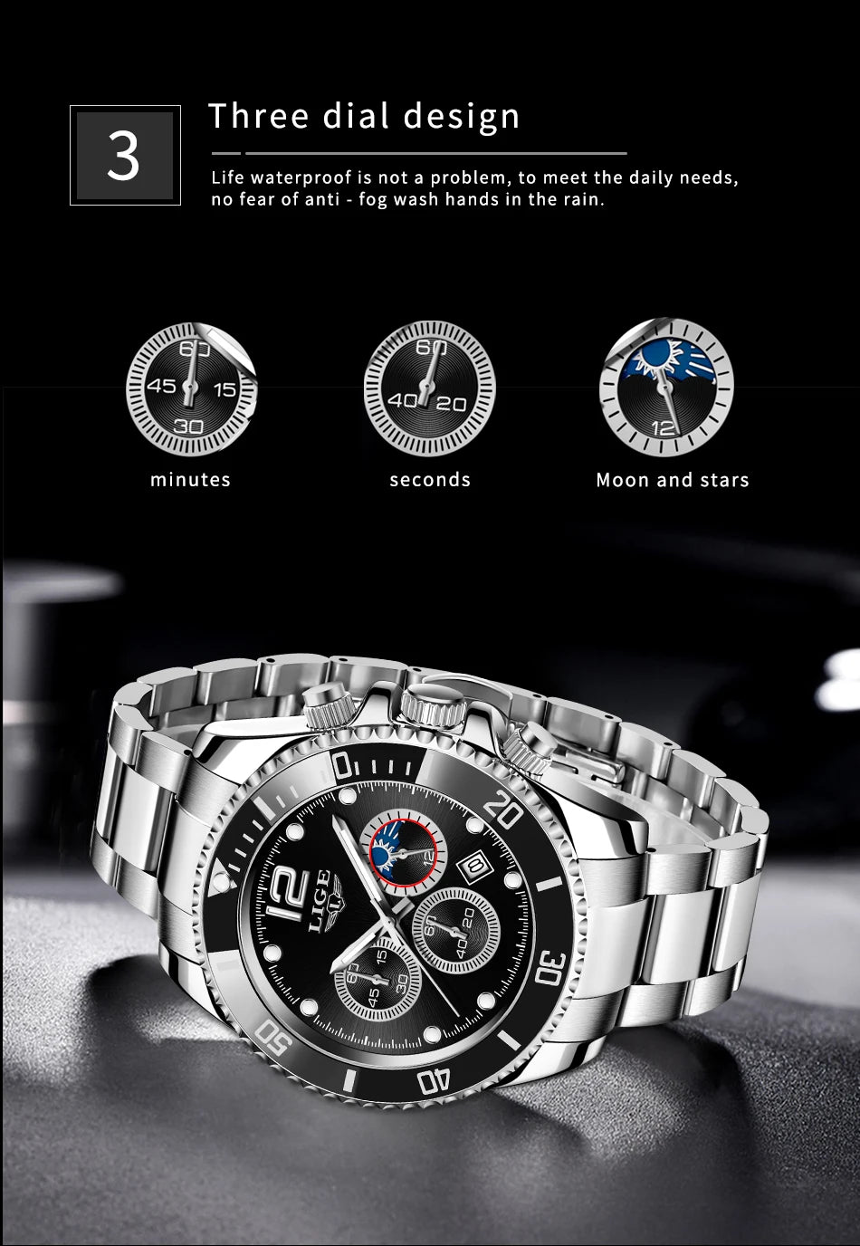 Reloj Masculino LIGE, nuevo reloj de cuarzo militar para hombre, relojes impermeables de lujo a la moda, cronógrafo con fecha de negocios para hombre