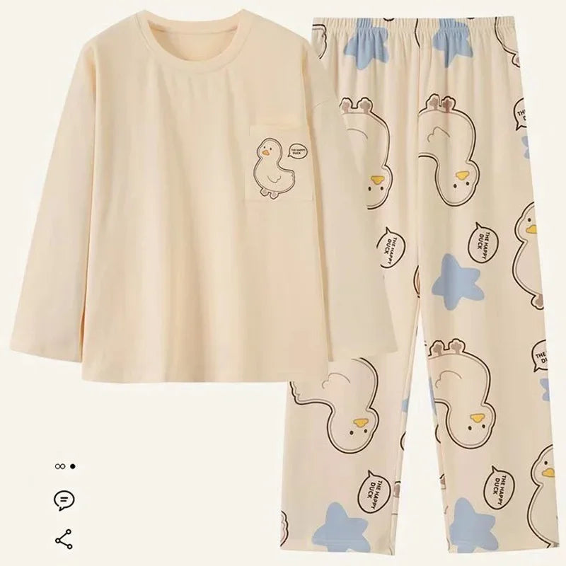 Pijamas para mujer en primavera y otoño, ropa de hogar de manga larga de otoño e invierno, sencilla y holgada