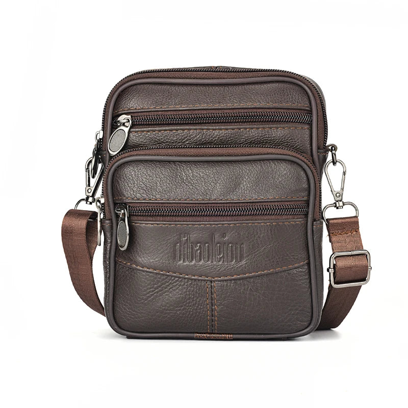 Bolso cruzado de cuero genuino para hombre, bolso de mensajero de negocios Retro con bolsillo con cremallera de alta calidad para hombre