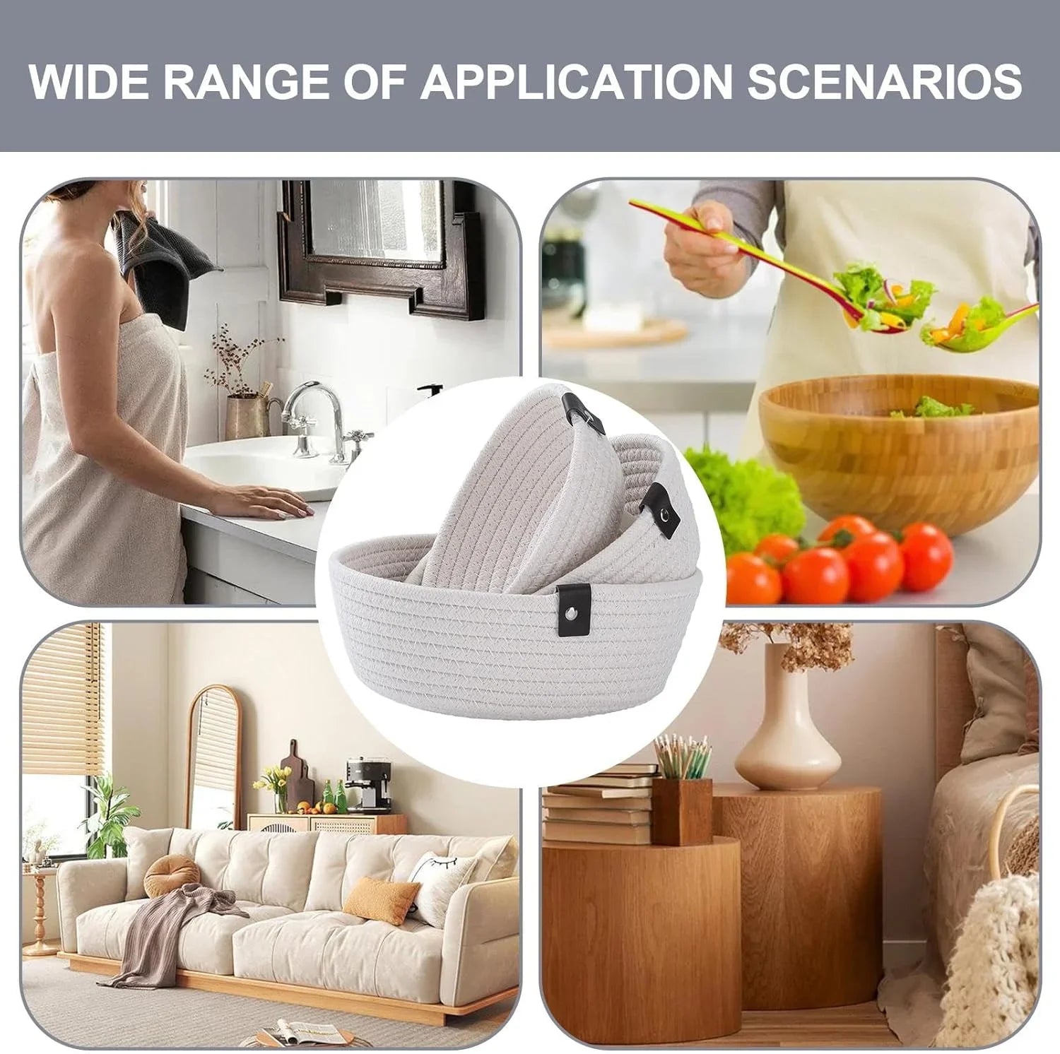 Juego de cestas de almacenamiento de 3 uds., cestas de cuerda tejida de algodón Natural para cestas de almacenamiento para regalos, contenedores de almacenamiento pequeños vacíos con asa