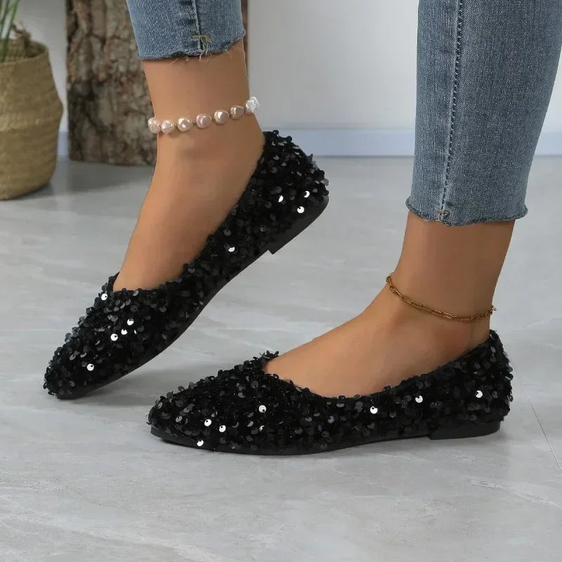 Zapatos para mujer, gran oferta, zapatos planos de un patada para mujer, zapatos planos cómodos informales ligeros con punta estrecha y lentejuelas para otoño