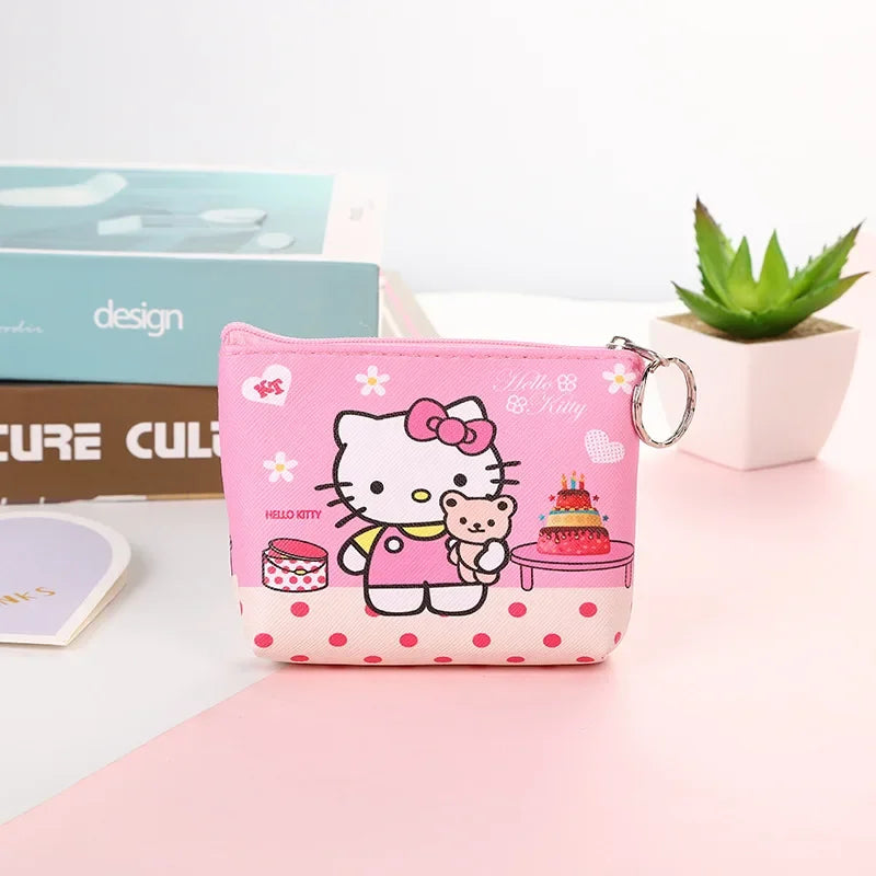 Monedero de Hello Kitty, monederos con dibujos de animales, melodía de PU, bonito bolso tipo billetera, llaveros, bolsa de almacenamiento, Mini bolsa Sanrio Kuromi Kawaii