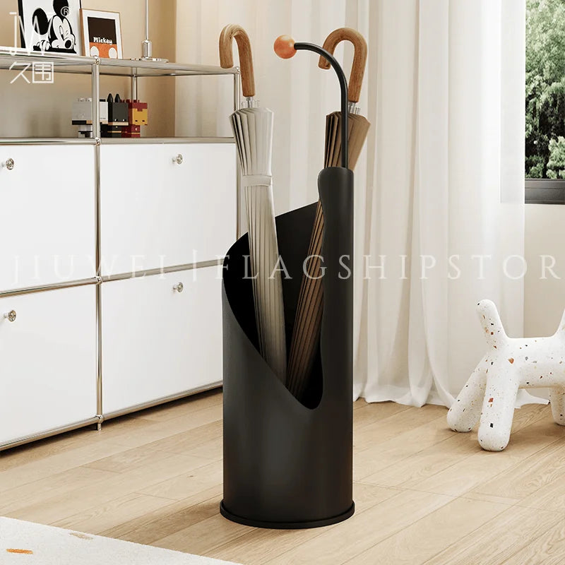 Estante de paraguas estilo crema de gran capacidad, organizador de entrada con drenaje de agua, contenedor de almacenamiento de paraguas minimalista para decoración del hogar