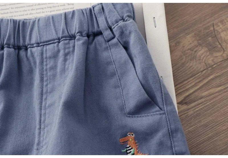 Novedad de verano para niños, pantalones vaqueros bordados de dibujos animados, pantalones Haren versátiles de pierna pequeña, pantalones casuales, pantalones elegantes para niños