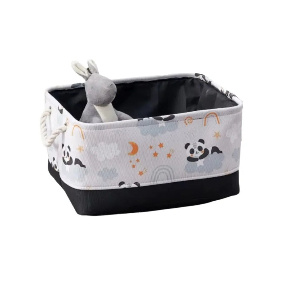 Cesta de almacenamiento de juguetes de dibujos animados, cesta de lavandería de lona portátil plegable con asa, organizador grueso, organización de ropa