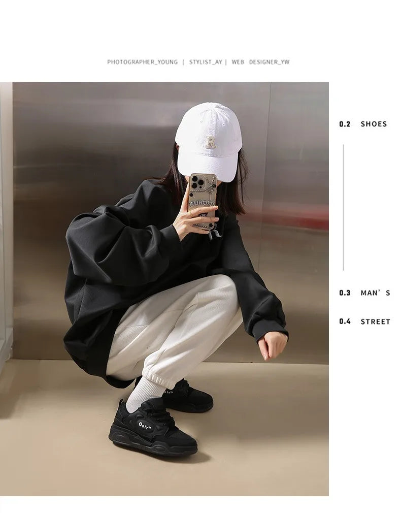 Zapatillas de deporte gruesas para hombre, zapatos de suela suave para correr, informales, de cuero de microfibra, transpirables, con plataforma aumentada de altura