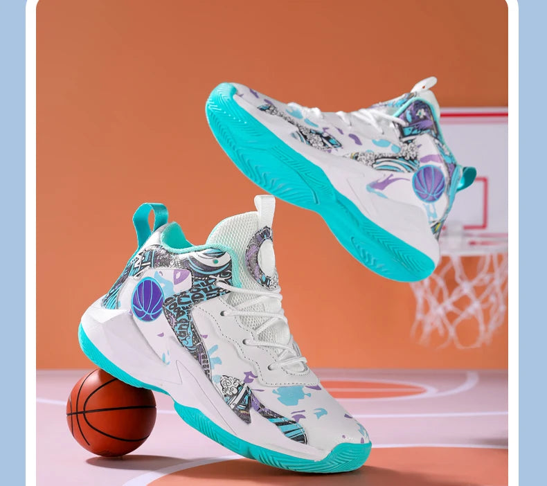 Zapatillas de baloncesto de moda para niños, zapatillas altas, zapatillas deportivas informales para niños, zapatillas de gimnasio antideslizantes con protección en el tobillo para niños