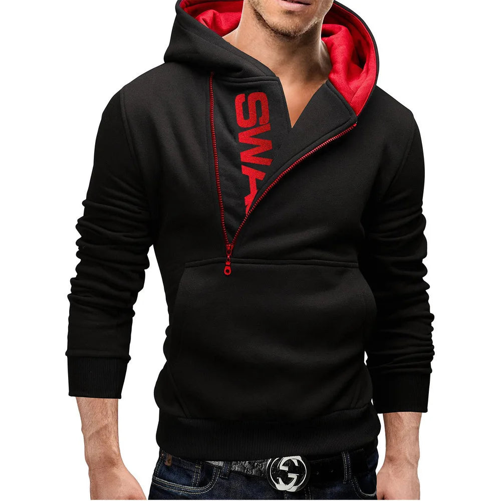 Sudadera con capucha de manga larga para hombre, suéter con cremallera, cuello alto, chaqueta superior, abrigo, color negro