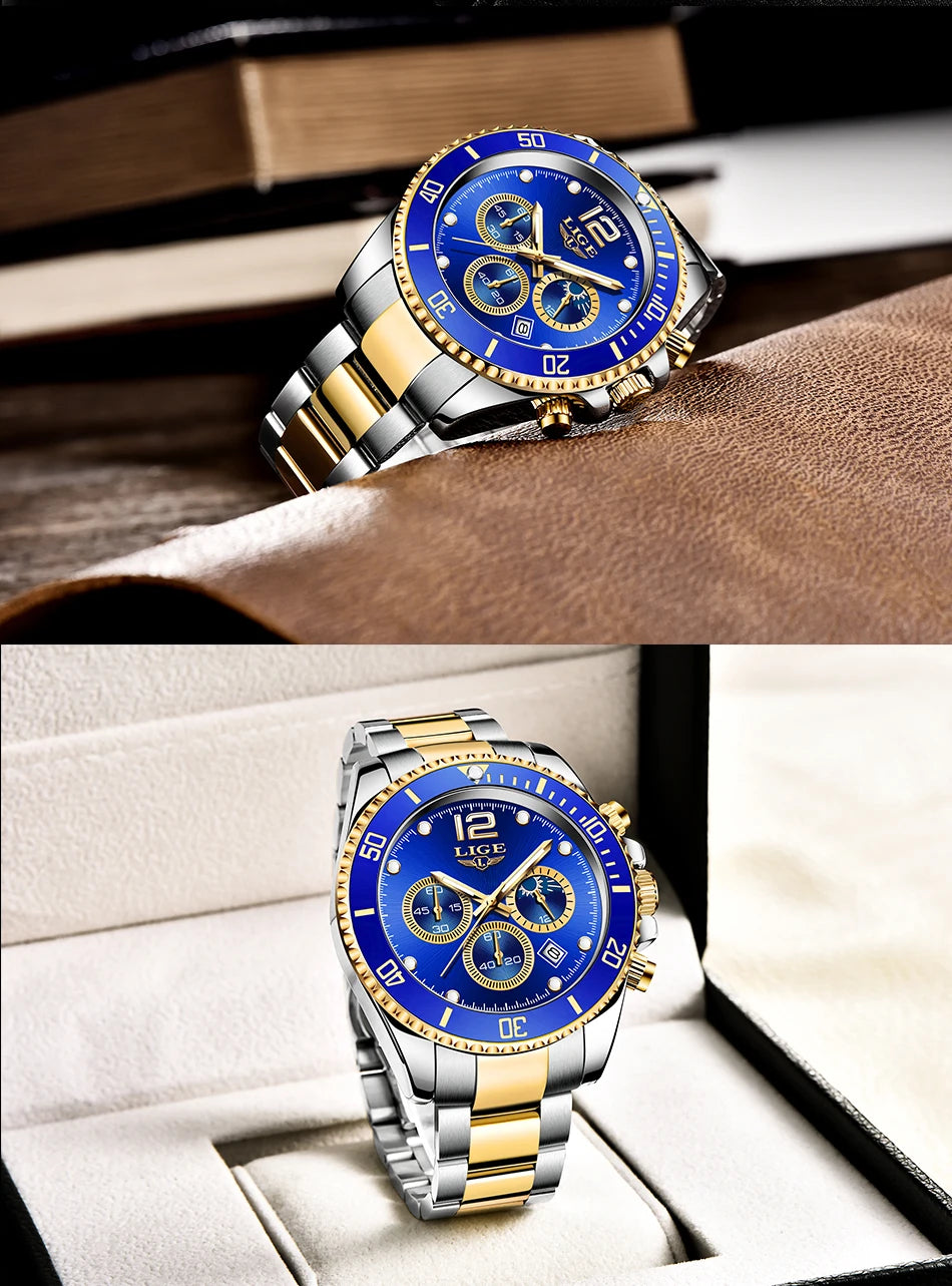 Reloj Masculino LIGE, nuevo reloj de cuarzo militar para hombre, relojes impermeables de lujo a la moda, cronógrafo con fecha de negocios para hombre