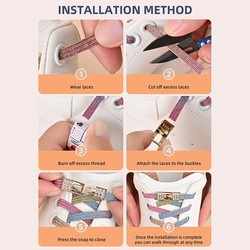 1 par de cordones sin cordones para zapatos, hebilla de diamante, cordones elásticos de encaje, luz de perlas, moda colorida sin corbatas, cordones, zapatillas para niños y adultos