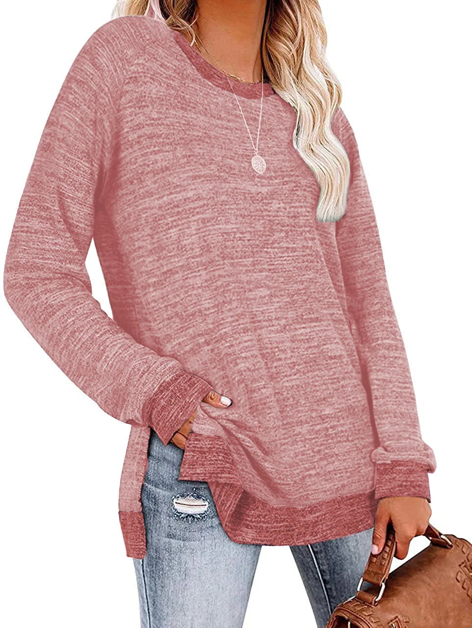 Ropa De Mujer con horquilla dividida Ropa De Mujer Ropas De Mujeres Jersey sudadera color sólido Para Mujer Bluza Damska Ropa 2025