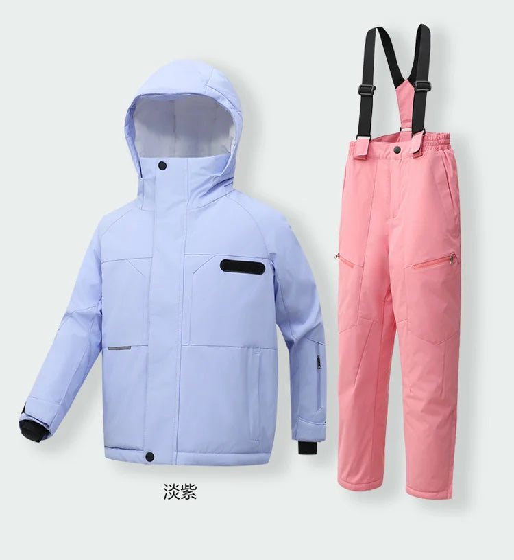 Trajes de esquí para niños, calentador de cuerpo para exteriores, traje de Snowboard, chaqueta térmica + Pantalones, monos de esquí, conjuntos de nieve impermeables para invierno para niños