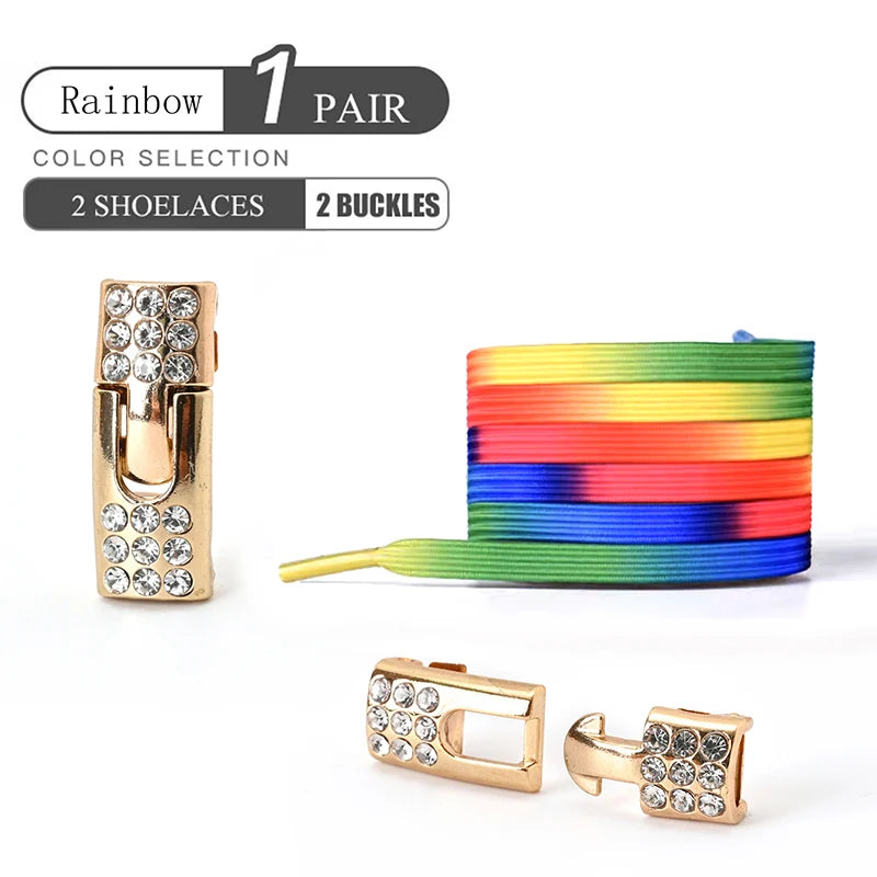 1 par de cordones sin cordones para zapatos, hebilla de diamante, cordones elásticos de encaje, luz de perlas, moda colorida sin corbatas, cordones, zapatillas para niños y adultos