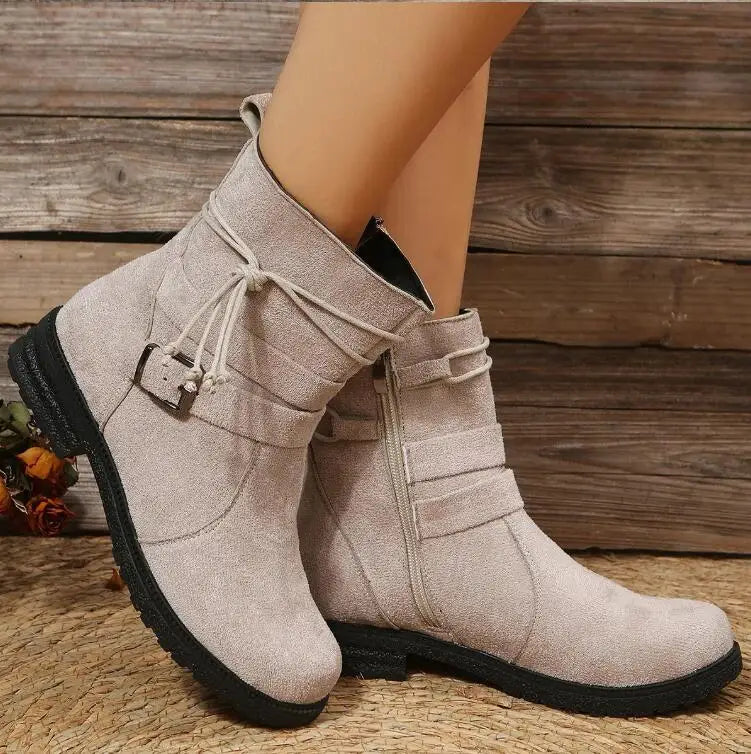 2025 Botas Chelsea para Mujer, Zapatos Retro hasta el tobillo, gamuza, Otoño Invierno, nuevas botas góticas informales para motocicleta, Zapatos de gladiador para caminar para Mujer
