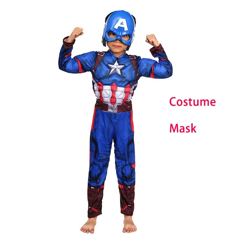 Disfraz de Capitán América para niños, mono de superhéroe, disfraz de Capitán América, mono, capa protectora, disfraz de Halloween para niños