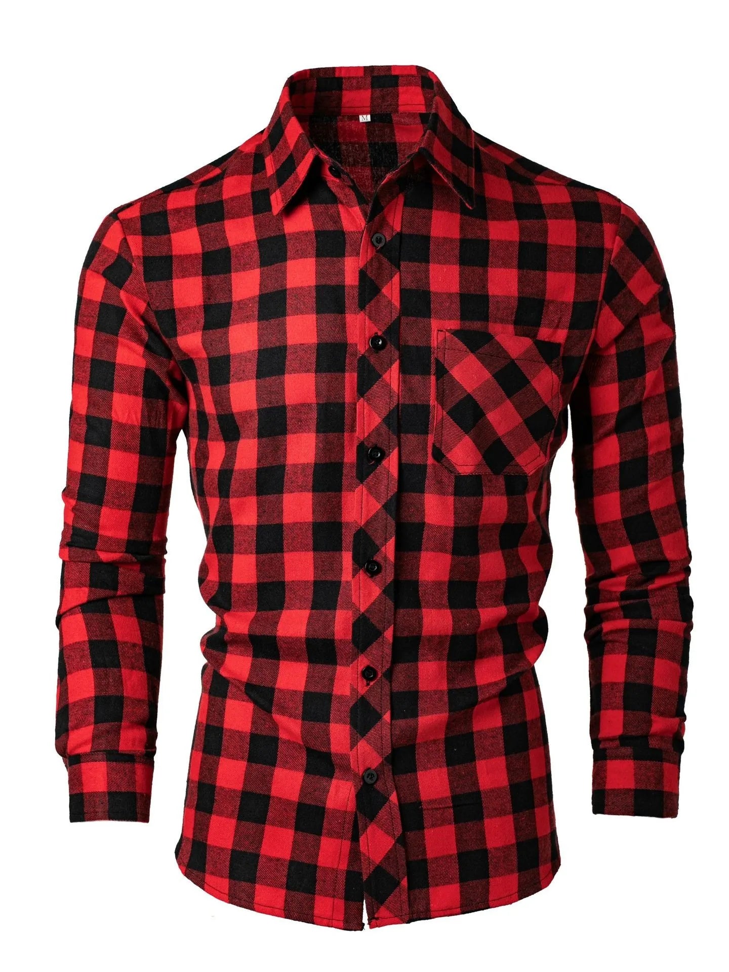 Camisa a cuadros con solapa de manga larga para ocio nueva primavera y otoño para hombre