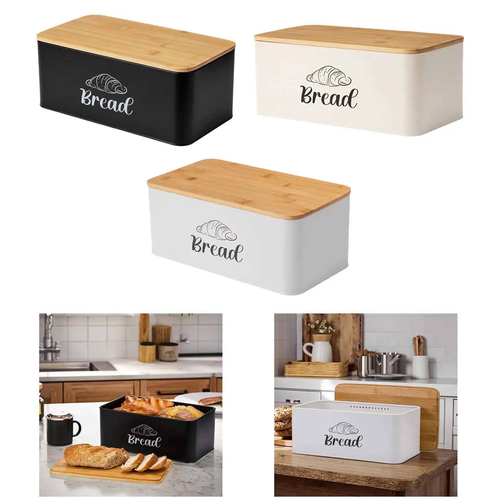 Caja de pan, contenedor de pan resistente y versátil con tapa de bambú, contenedor de almacenamiento de pan para artículos horneados, cafetería, granja, pan casero