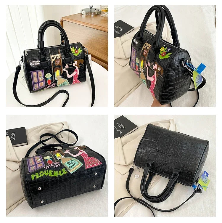 Bolso de mujer tridimensional bordado europeo y americano nuevo bolso Boston de hombro de gran capacidad bolso cruzado de moda