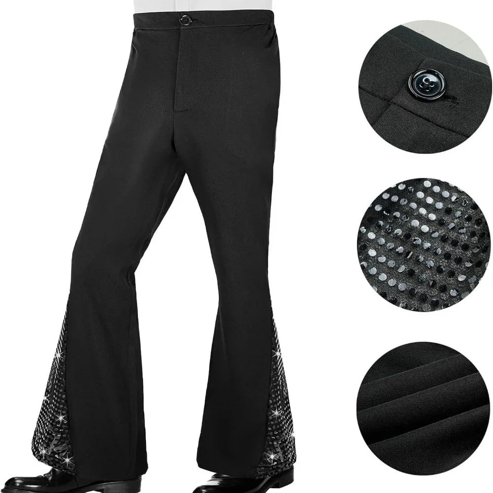 6 disfraces de discoteca de los años 70, incluyen camisa Retro, pantalones con parte inferior acampanada, peluca, gafas de sol, collar, gorro de peluca para fiesta disco, pantalón acampanado inferior