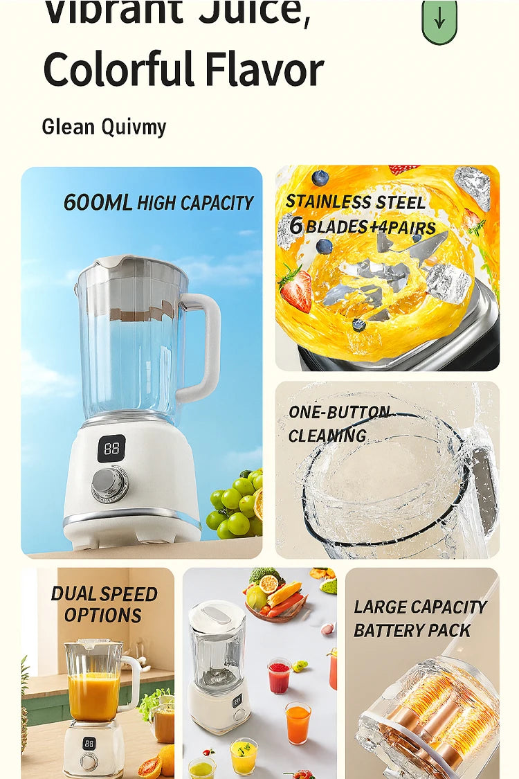 Taza de licuadora portátil, Mini mezclador exprimidor de 600ML/Motor potente de 10 hojas recargable por USB de 3000mAh para batidos/verduras