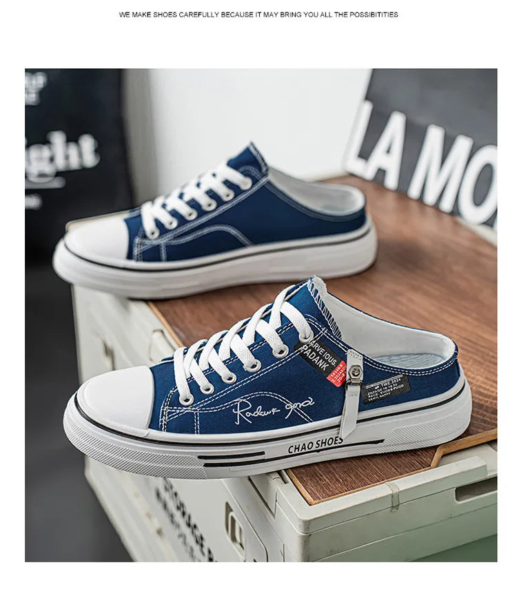 Zapatillas deportivas para hombre, zapatillas de lona transpirables con punta cerrada, mocasines a la moda para hombre, Zapatos para caminar al aire libre 2025, Zapatos de hombre