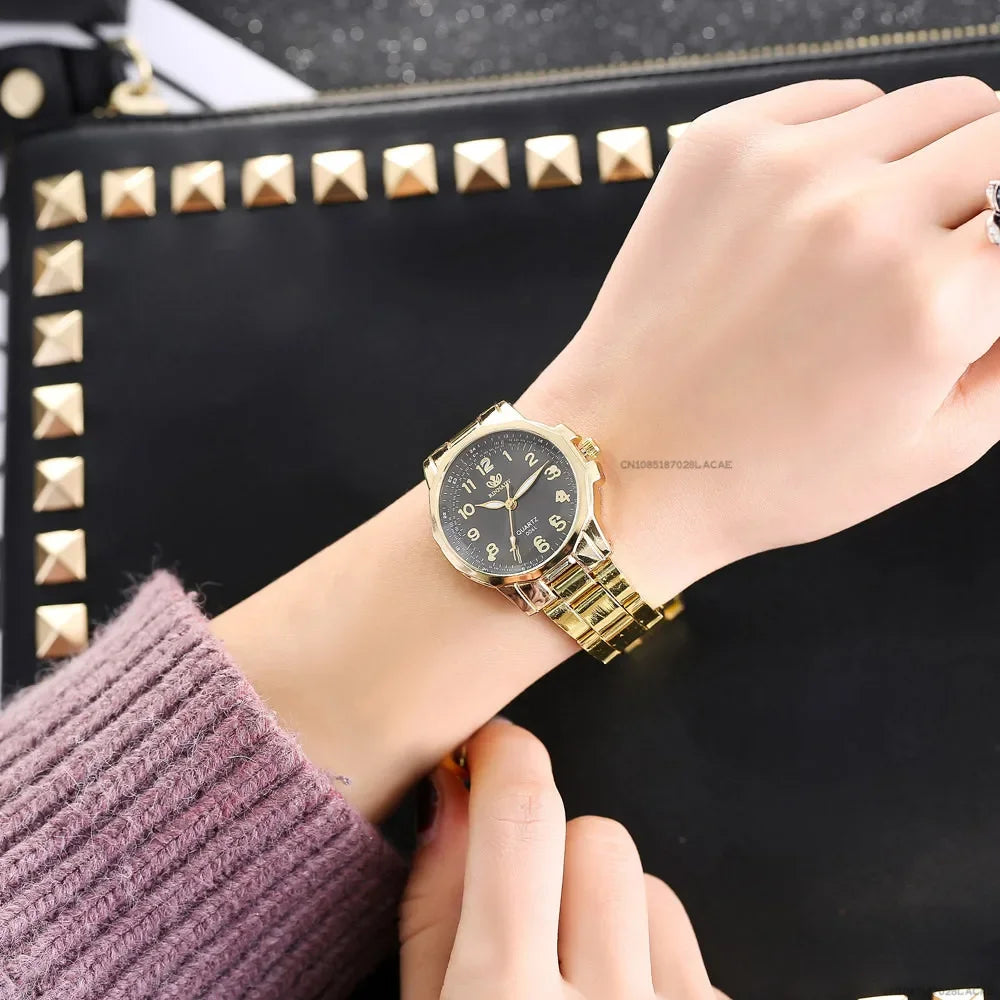 Reloj femenino, relojes de lujo para mujer, correa de malla de Metal de oro rosa, reloj de pulsera de cuarzo analógico de acero inoxidable, minimalista para mujer