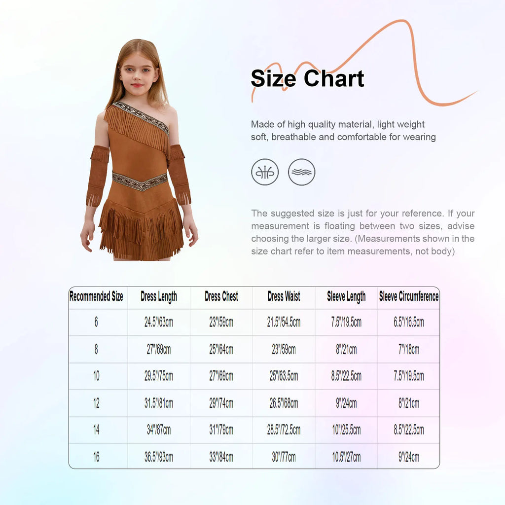 Disfraces indígenos indígenas para niñas, vestidos de Cosplay de Halloween, vestido de princesa de los Indios Savagees de hombre de las cavernas, vestido de gamuza y mangas con borlas