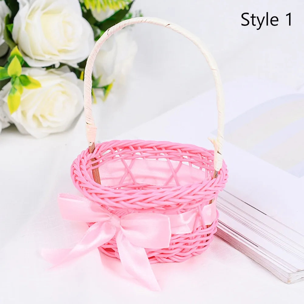 Cesta de almacenamiento de flores pequeña tejida a mano, cestas de almacenamiento redondas tejidas de ratán de 8 colores, cesta de flores de mimbre de mano