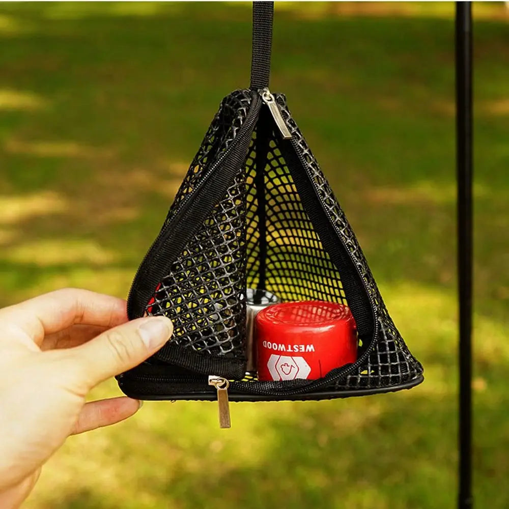 Cesta de cocina para acampar al aire libre, utensilios de cocina plegables triangulares para Picnic, red de secado, bolsa colgante de malla de almacenamiento, organizador de alimentos secos para Picnic