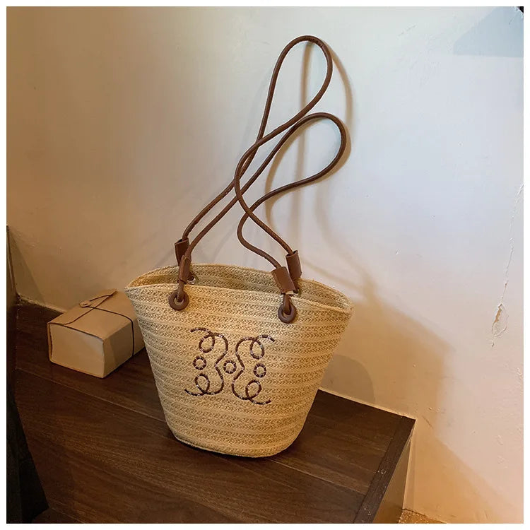 Bolso de hombro Retro a la moda, bolso de mano para mujer, bolso de diseñador de marca de lujo, bandolera de hombro de paja para mujer, bolsos de playa elegantes para mujer