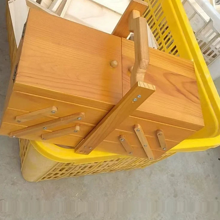 Caja de almacenamiento de costura de madera maciza, organizador multicapa, almacenamiento plegable portátil, solución de clasificación doméstica, diseño conveniente